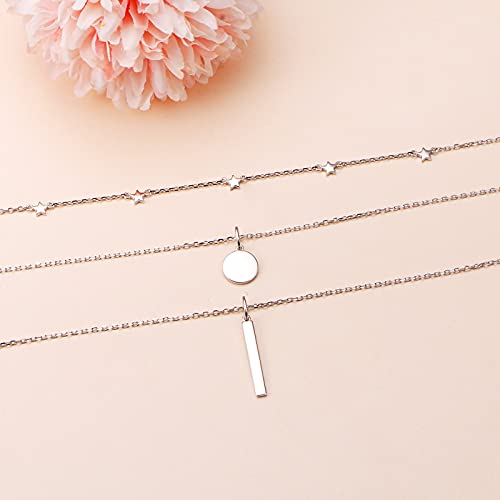 925 Sterling Silver Multilayer Layered Triple Long Chain Necklace for Women - style: Multilayer Layered
