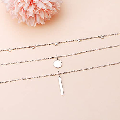 925 Sterling Silver Multilayer Layered Triple Long Chain Necklace for Women - style: Multilayer Layered