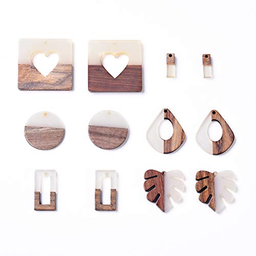 FASHEWELRY Resin Wooden Pendants Vintage Bohemian Resin Wood Statement Oval Teardrop Rectangle Colorful Geometric Blank Pendant Boho Dangle Charms for DIY Necklace Earring Crafts Jewelry Making - color: Creamy White-6 Shape