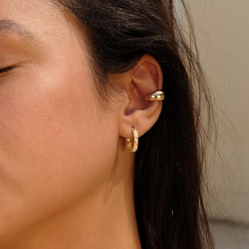 Cubic Zirconia Huggie Earrings 14k Gold Plated Tiny Earrings Small Huggie Hoop Earrings Simple Lightweight Hoops Gift for Women - color: flower cz hoop