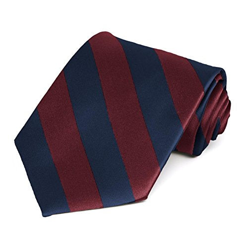 tiemart Men's Striped Tie Standard Length - color: Maroon and Navy