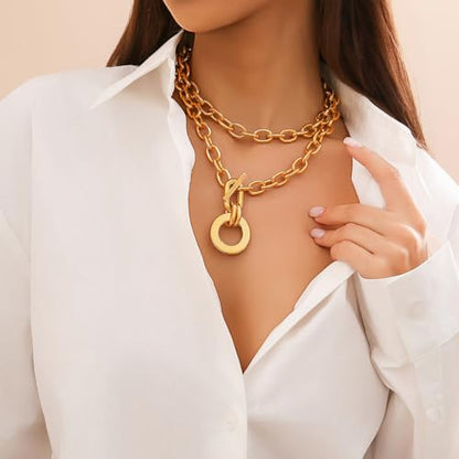 CSIYANJRY99 Chunky Gold Necklaces for Women,Multilayer Punk 80s Hip Hop Necklace,Layered Cuban Link Chain Statement Necklace 90s Freaknik Outfit Accessories for Women - color: Gold Larered Neckalce 1