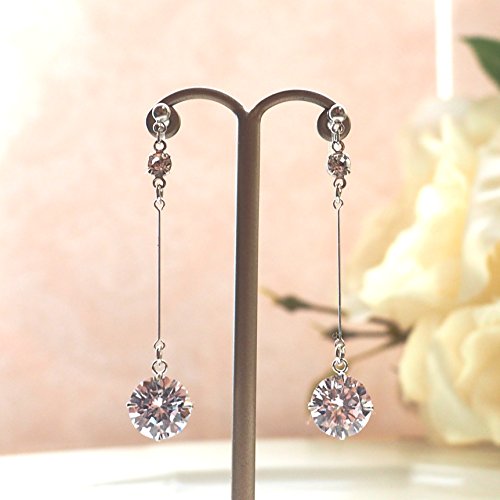 Drop Cubic Zirconia Invisible Clip On Earrings for Women Not Pierced Gold Teardrop Sqaure CZ Crystal Dangle Gold Silver Comfortable Clip On Earrings Bridal Wedding Prom - color: Round Silver2