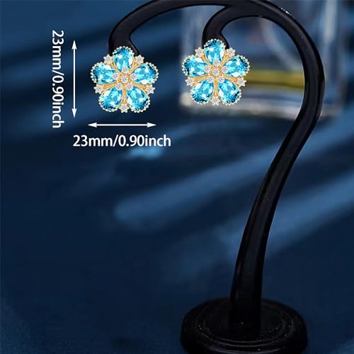 Bohemian Sparkly Crystal Flower Sliver Lightweight Stud Earrings Peach Blossom Rhinestone Floral Dangle Earrings For Women Jewelry Gifts - color: Blue