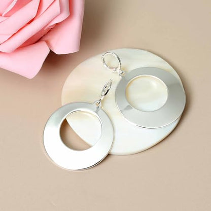 Dangle Hoop Earrings for Women,14k Gold/Silver Plated Geometric Hoops Earrings with High Polished Surface,Hypoallergenic Huggie Drop & Dangle earrings for Women - color: Round-Silver