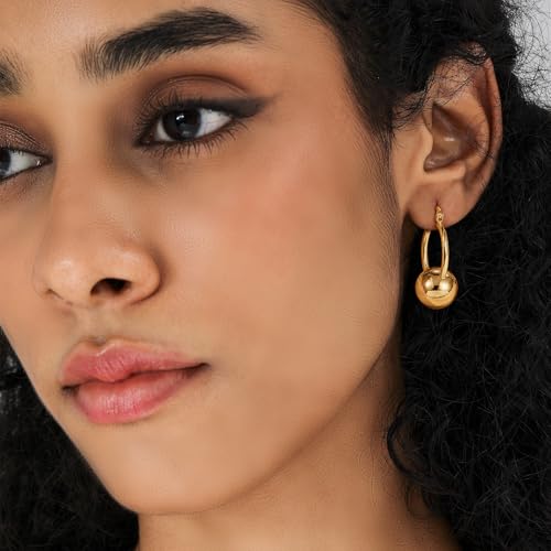 14k Gold Plated Ball Dangle Earrings for Women Sterling Silver Ball Drop Earrings Hypoallergenic Round Balls Hoop Earring Leverback Lightweight Earrings Fashion Jewelry - color: 05-gold