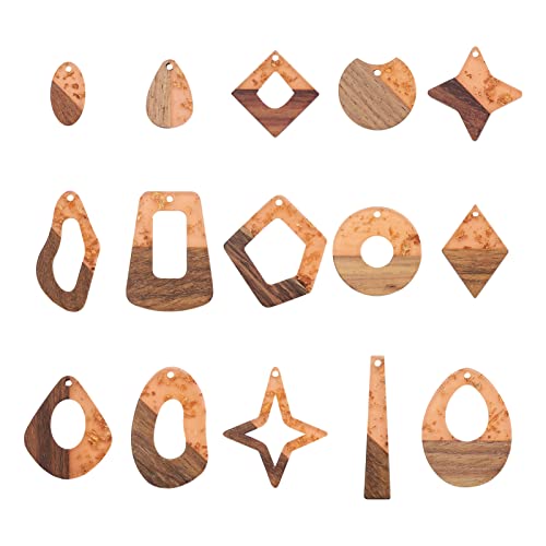 FASHEWELRY Resin Wooden Pendants Vintage Bohemian Resin Wood Statement Oval Teardrop Rectangle Colorful Geometric Blank Pendant Boho Dangle Charms for DIY Necklace Earring Crafts Jewelry Making - color: Orange with Foil