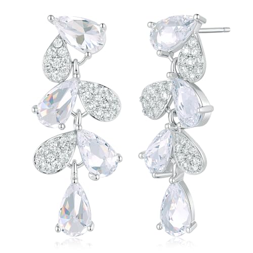 Gemsme Bridal Wedding Earrings for Brides Bridesmaides, 925 Sterling Silver Posts hypoallergenic Cubic Zirconia stud,Drop & Dangle Earrings for Women Jewelry Gifts - color: White - Leaf Shape