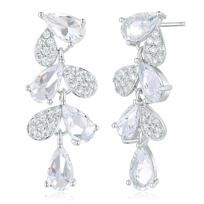Gemsme Bridal Wedding Earrings for Brides Bridesmaides, 925 Sterling Silver Posts hypoallergenic Cubic Zirconia stud,Drop & Dangle Earrings for Women Jewelry Gifts - color: White - Leaf Shape