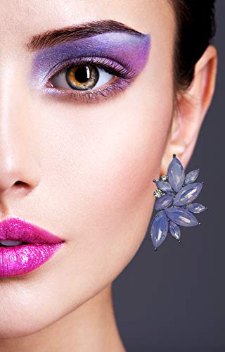 80s Funky Punk Rock Spiky Starburst Angel Wings Oversized Colorful Stones Studded Candy Cluster Women Statement Stud Earrings - color: Lavender Purple