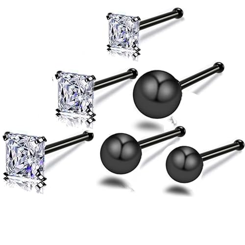 Nose Rings & Studs - 18g, 20g, 22g 14K Gold Bone Nose Studs for Women in Titanium Steel - color: 20g 5pcs Black Bone Shaped 316L Surgical Steel