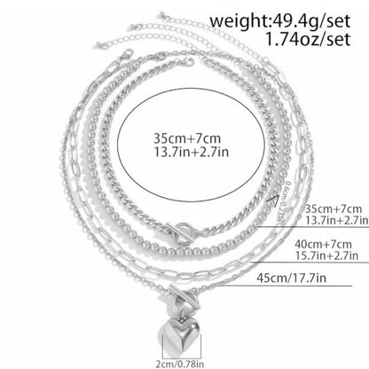 Chunky Gold Necklace Stack Layered Gold Necklaces for Women Non Tarnish Silver Statement Necklace Paperclip Chain Necklace Set Layering Big Heart Coin Cross Necklace Chunky Jewelry - style: 1 - silver with heart