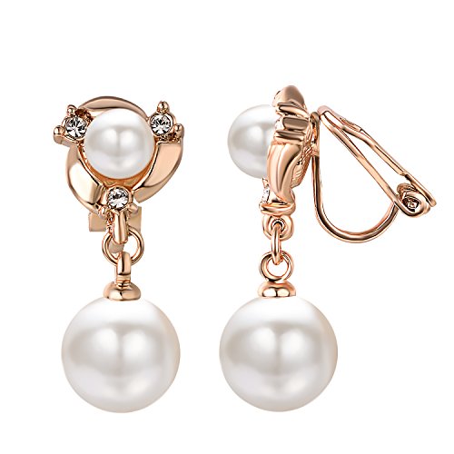 Yoursfs Pearl Dangle Clip On Earrings for Women Vintage Faux Pearl Earrings Non Pierced Crystal Earring - style: Pearl Vintage Dangle Clip On Earrings