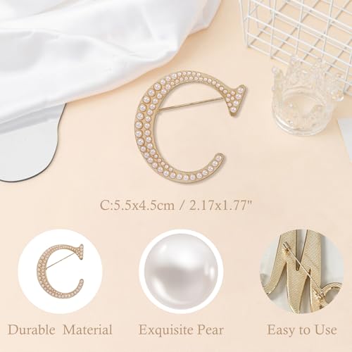 A-Z Initial 26 Letter Brooch Pins, Gold Faux Pearl Alphabet Badges Breastpin for Hat Bag Dress Coat Suit Accessory, Elegant Name Personalized Gifts for Women Men - color: C