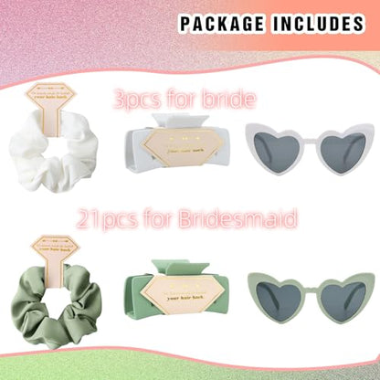 Bridesmaid Scrunchies Proposal Gifts Bachelorette Hair Claws Clips women heart sunglasses for Wedding Party Favors (Pink) - color: Pink