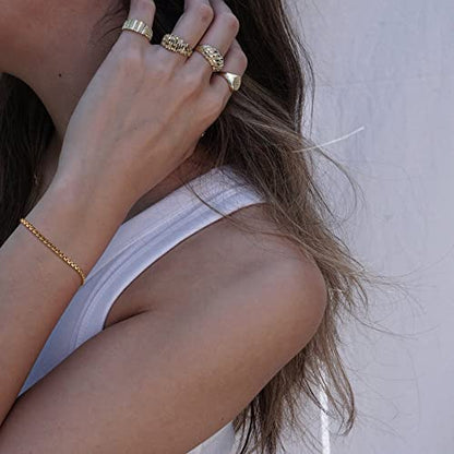 WEARON Gold Bracelet for Women 14K Gold Plated Snake Herringbone Figaro Cuban Bead Paperclip Cable Box Chain Simple Jewelry - style: Box Chain Thick