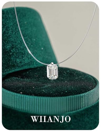 Teardrop 925 Silver CZ Floating Pendant Necklace 16 Inch Cubic Zirconia Invisible Necklace, Hypoallergenic, Jewelry Gifts for Women Anniversary Birthday - color: Emerald Square-Shaped