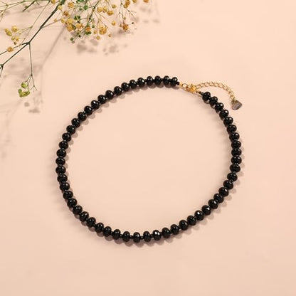 Joya Love Colorful Gemstone Beaded Necklaces For Women Trendy Rainbow Natural Stone Boho Handmade Stainless Steel Waterproof Strand Necklaces Jewelry For Women Gift - color: Black