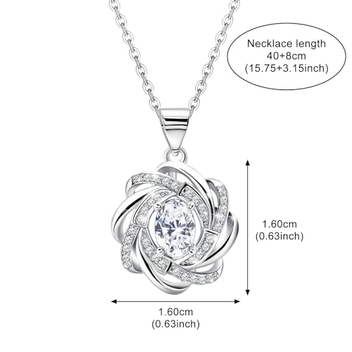 Sterling Silver Oval Necklace for Women Sparkle Cubic Zirconia Oval Shaped Pendant Necklace Hypoallergenic Adjustable Halo CZ Flower Charms Necklace Classic Jewelry Gifts for Wife Mom Bride,20inch