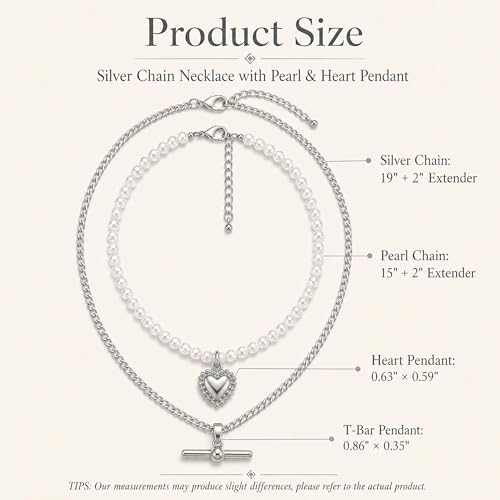 Layered Necklaces for Women Pearl Necklace Stack Gold T Bar Necklace Set Dainty Heart Pendant Jewelry Trendy 2026 Fashion Accessories Gifts - color: A2:2pcs-silver