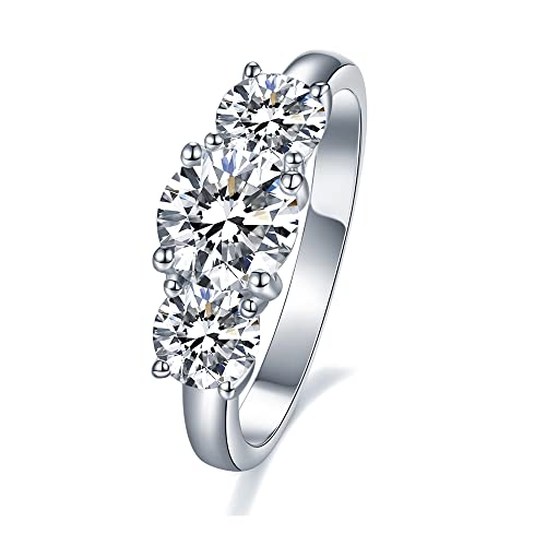 IMOLOVE Moissanite Wedding Band for Women Eternity Bands Moissanite Wedding Rings for Women Sterling Silver Ring Anniversary Band White Gold Plated Size 4-11 - style: 3 Stones