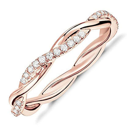 PAVOI 14K Gold Plated Cubic Zirconia Twisted Rope Eternity Band for Women - color: Rose Gold, size: 9
