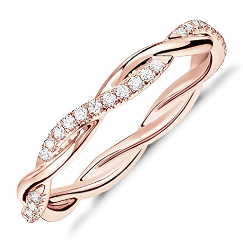 PAVOI 14K Gold Plated Cubic Zirconia Twisted Rope Eternity Band for Women - color: Rose Gold, size: 10