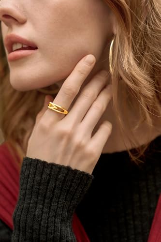 Cicy Bell Initial Rings for Women 18k Gold Plated Adjustable Rings | Open Signet Rings, Bold Letter, Personalized Engraved, For Party - color: Initial-D