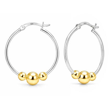 LeCalla 925 Sterling Silver Hoop Earrings for Women | Lightweight Two-Tone & Gold-Plated Hoops Earring Jewelry | Bead Ball & Evil Eye Click-Top Round & Oval Hoop Earrings Jewelry Gifts - color: Gold-Plated Round