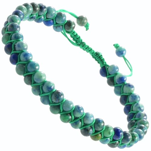 MASSIVE BEADS Double Layer Natural Chakra Healing Power Crystals Macrame Bracelet Yoga Stone Beads Gemstone Meditation Relax Anxiety Bangle for Unisex Women Men - color: Chrysocolla, size: 4mm