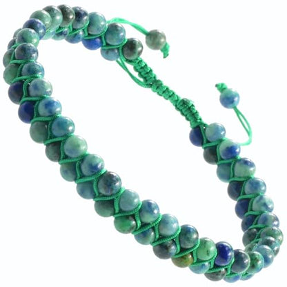 MASSIVE BEADS Double Layer Natural Chakra Healing Power Crystals Macrame Bracelet Yoga Stone Beads Gemstone Meditation Relax Anxiety Bangle for Unisex Women Men - color: Chrysocolla, size: 4mm