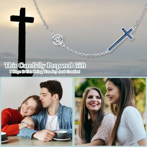 Yearace Choker Necklaces for Women S925 Sterling Silver Sideways Cross/Butterfly/Handcuffs/Infinity Interlocking/Chakra Choker Necklace Dainty Sideways Cross Necklace Jewelry Gift - style: Turquoise Cross 14+4"