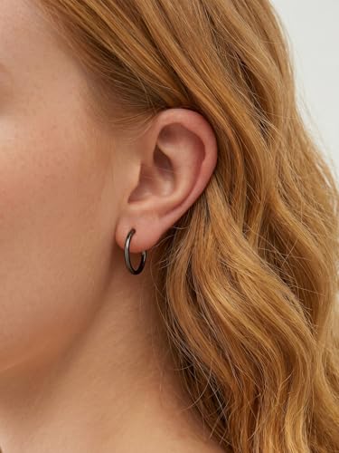 925 Sterling Silver Huggie Hoop Earrings, Small Silver Hoop Earrings for Women Hypoallergenic Huggie Lightweight Small Hoops Earring Cartilage Sleeper Earrings 6/8/10/12/14/16/18/20mm - color: Black, size: 16MM