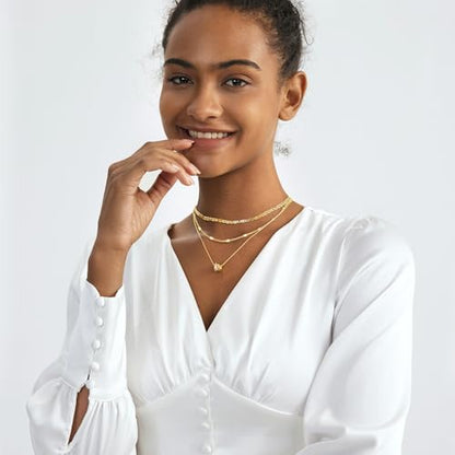 Airmb Gold Layered Necklaces for Women 14k Gold Plated Dainty Stackable Choker Necklaces for Women Trendy Layering Chain Cute Pendant Necklace Set Gold Jewelry for Women - color: 3PS-Two Rondelle-Gold