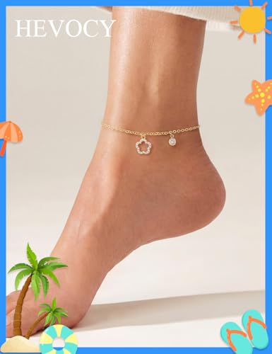 Gold Anklet Set for Women, Layered Beach Anklets | Layered gold-tone ankle bracelets, designed for beach days, vacations, and summer wear - style: Gold Anklet 6