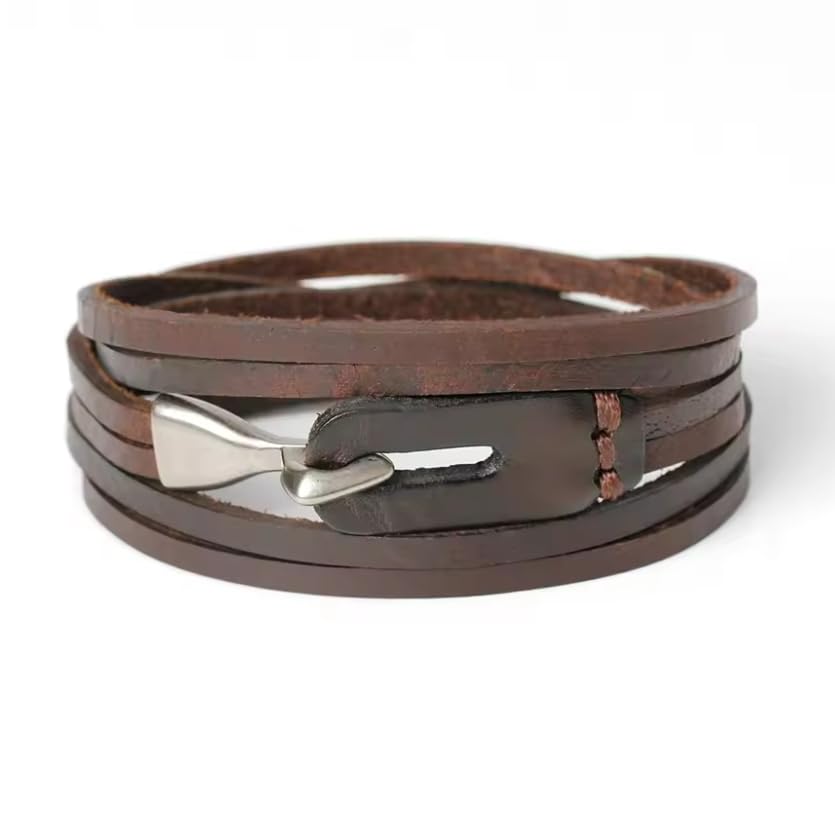 Vintage Black/Brown Leather Multilayer Wrap Hook Bracelet Bangle Men Women Accessories Party