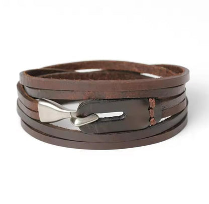 Vintage Black/Brown Leather Multilayer Wrap Hook Bracelet Bangle Men Women Accessories Party