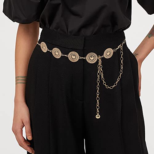 Women's Chain Belt Metal Waist Belt Chunky Belly Link Belt - color: Pattern Gold, size: XL: 59 in
