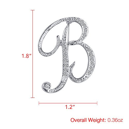 A-Z 26 Letters Pins Brooches Silver Plated Metal Broaches Pins-Clear Crystal Initial Breastpin - color: 1pcs-B