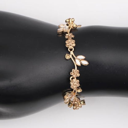 Brides Bridesmaid Flower Leaf Choker Necklace Dangle Earrings Link Bracelet Austrian Crystal Wedding Jewelry Set for Prom Costume Party Accessories for Woman - color: Champagne-Gold Plated