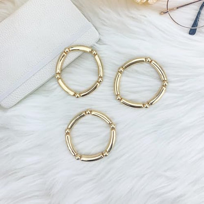 YBMYCM 5PCS Gold Chunky Bangles Bracelets for Women | 14k Gold Plated Stackable Layered Curved Bamboo Tube Stretch Bracelets Bangle Gift Jewelry - color: 3pcs G-8mm