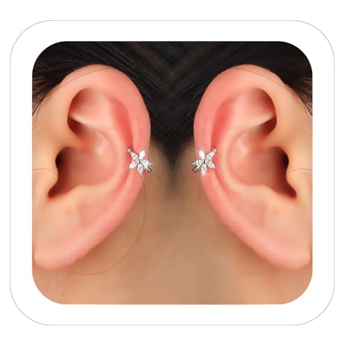 Ear Cuff Earrings with Fake Diamond for Women Non Piercing Fake Earring Cuff Clip On Earring Cuffs Non Pierced for Renaissance Costume,Rave Outfits,Birthday Dress,Women Gift - color: Silver
