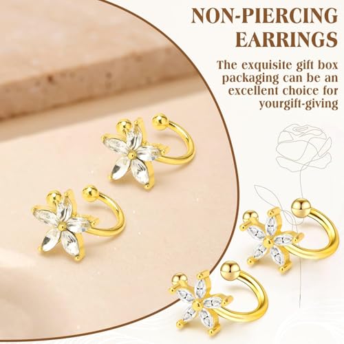 Ear Cuff Earrings with Fake Diamond for Women Non Piercing Fake Earring Cuff Clip On Earring Cuffs Non Pierced for Renaissance Costume,Rave Outfits,Birthday Dress,Women Gift - color: Gold