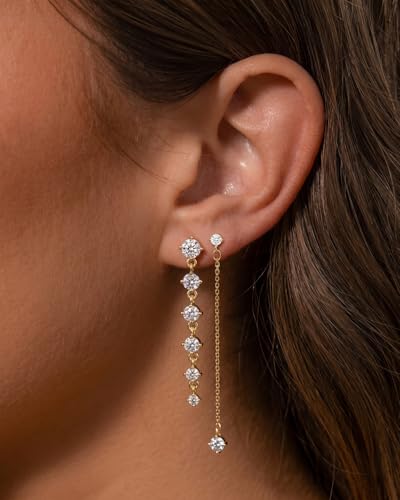 Dangle Earrings for Women - 14K Gold/White Gold/Rose Gold Plated Butterfly Heart Star Hoop Chain Long Tassel Cubic Zirconia CZ Dangle Earrings - color: gold Linear Earrings