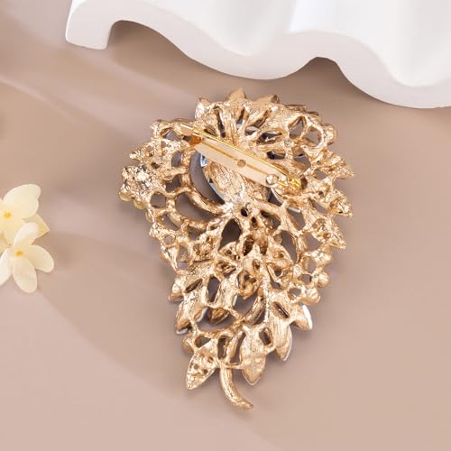 SELOVO Big Large Flower Statement Brooches Pins Scarf Decoration Gold Tone - color: purple