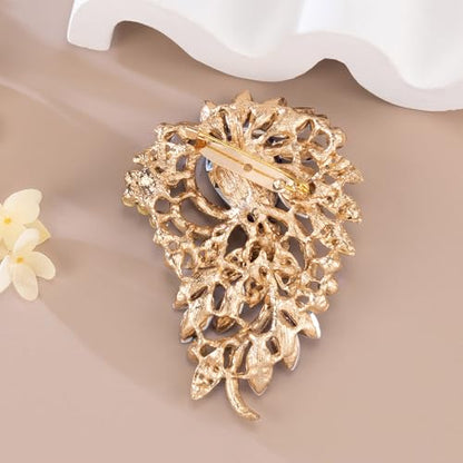 SELOVO Big Large Flower Statement Brooches Pins Scarf Decoration Gold Tone - color: red