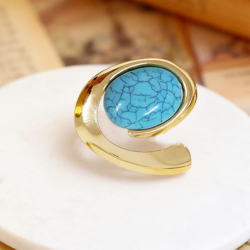Boho Chunky Gold Swirl Oval Turquoise Brooch for Women Retro Statement Dainty Big Faux Pearl Brooches Lapel Pins Suit Costume Accessories Jewelry Gift - color: Gold 1