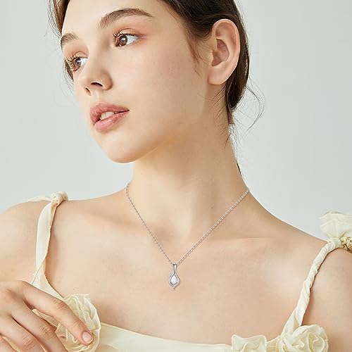 VONALA Sterling Silver Necklace Moss Agate/Turquoise/Larimar/Aquamarine/Opal/Black Onyx/Rose Quartz/Moonstone Pendant Teardrop Necklace Jewelry Gift for Women - style: Opal