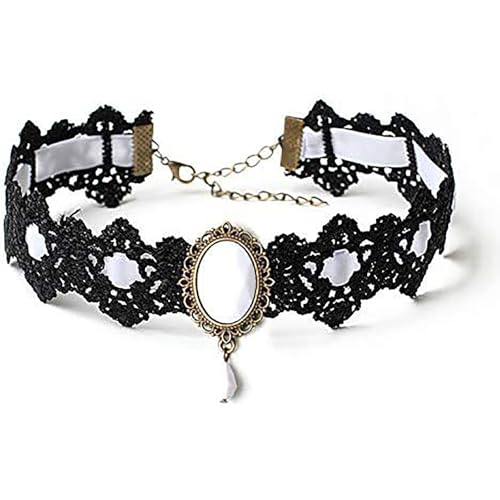 Lace Choker Witch Necklace for Women Halloween Gothic Lace Collar Punk Rhinestone Gothic Necklace Prom Jewelry Halloween Vampire Choker Necklace Costume Emo Witch Accessories - color: White