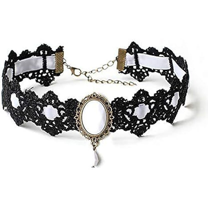 Lace Choker Witch Necklace for Women Halloween Gothic Lace Collar Punk Rhinestone Gothic Necklace Prom Jewelry Halloween Vampire Choker Necklace Costume Emo Witch Accessories - color: White